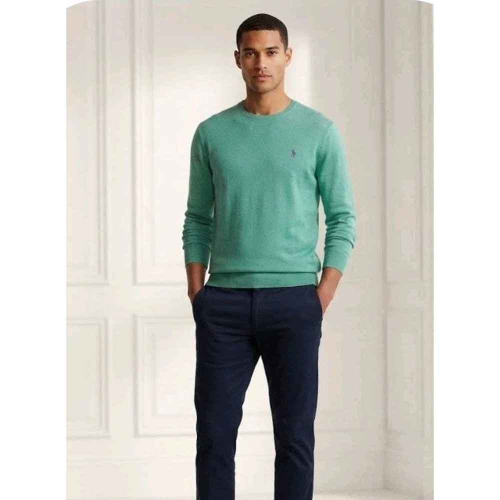 Polo Ralph Lauren Sweater XXL Green Cotton Cashmere Long Sleeve Crew Neck Mens